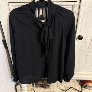 New York & Company Black Tie-Neck Blouse
